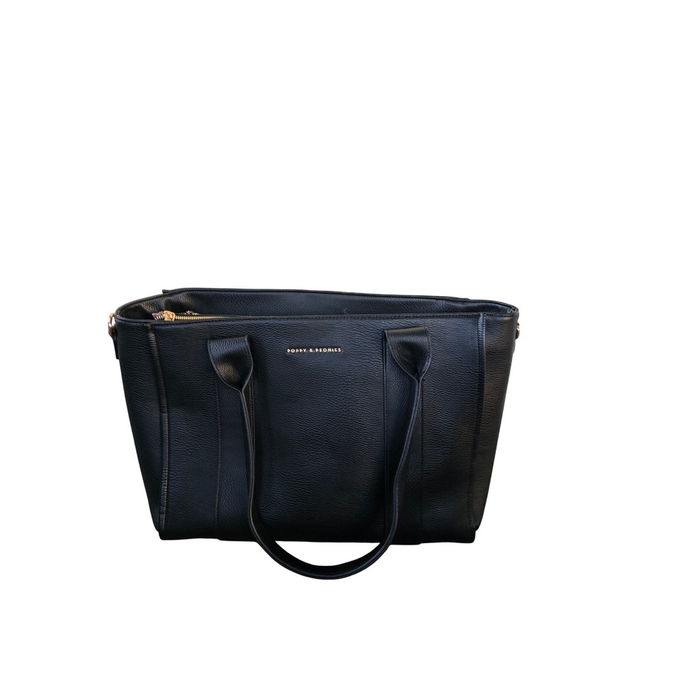 Poppy & Peonies Multitasker Tote Travel Work Laptop Bag Black Vegan Leather